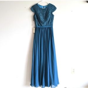 Formal dark green/blue lace chiffon dress NWT